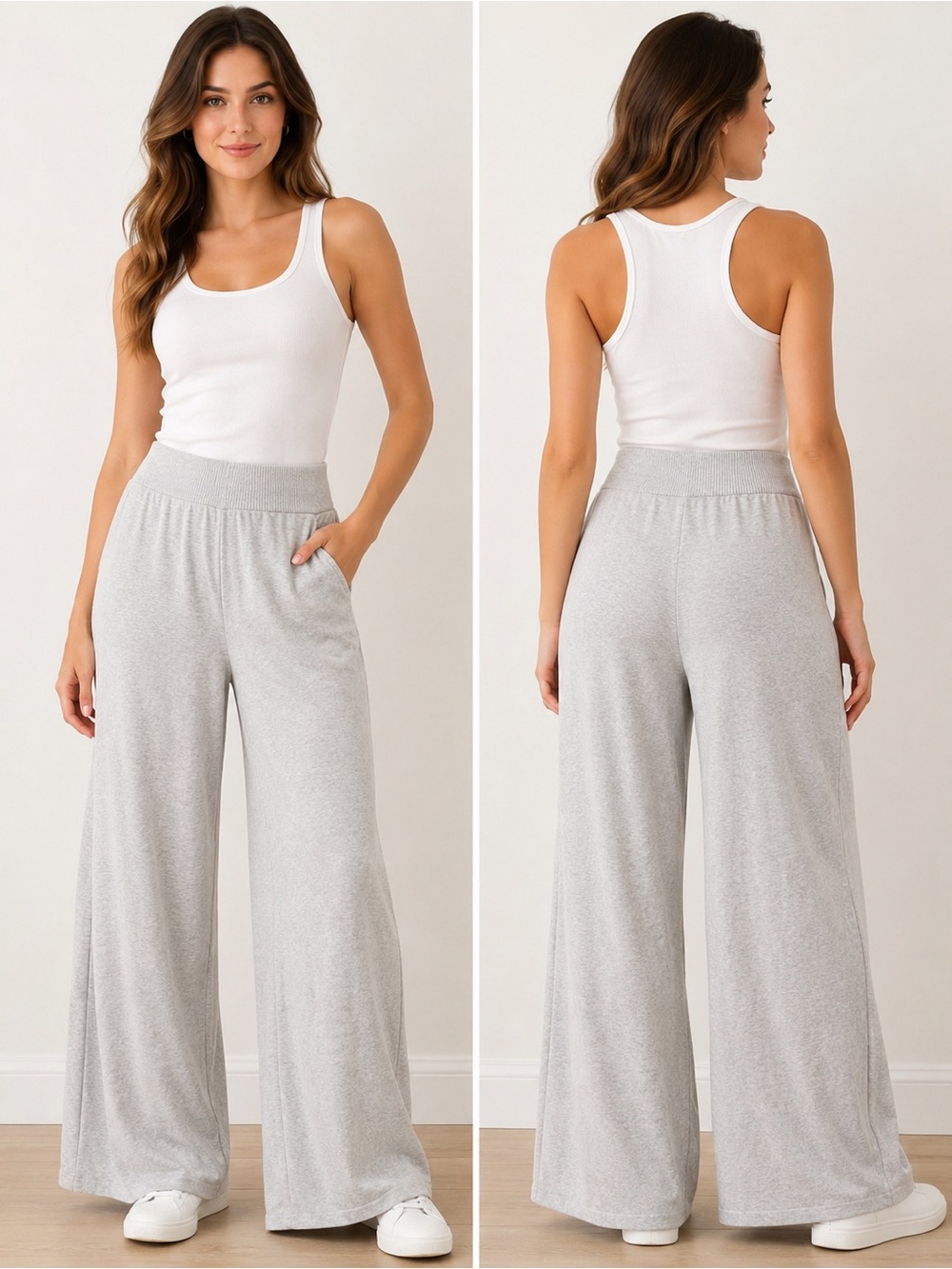 Sioni Light Gray Wide Leg Lounge Pants